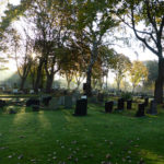 Autumn sun gently streams through the cemetery.