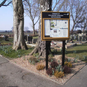 Friends notice board provides visitors with information on the work of the Friends and who to contact to volunteer.