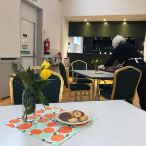 Preparing tables for the popular Community Coffee morning