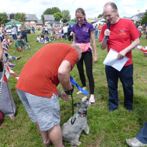 Marvin proudly accepts his rosette for winning second prize in the dog competition - Carnival 2015.