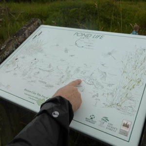 One of several information boards around the Nature Reserve highlighting what visitors can see and hear.