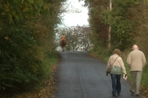 Horse riders and walkers enjoying the village lanes in Glazebrook