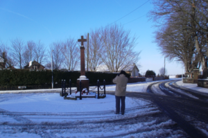 Winter scene of the Cenotaph in Hollins Green - January 2013
