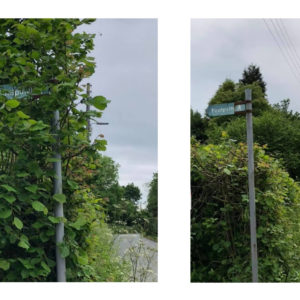 Before and after images taken on the sign cleaning action day held 1st June 2019.